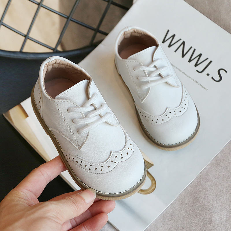 Toddler British Style Comfortable Loafers Flats Classic Lace-up Shoes for Boys Girls-White