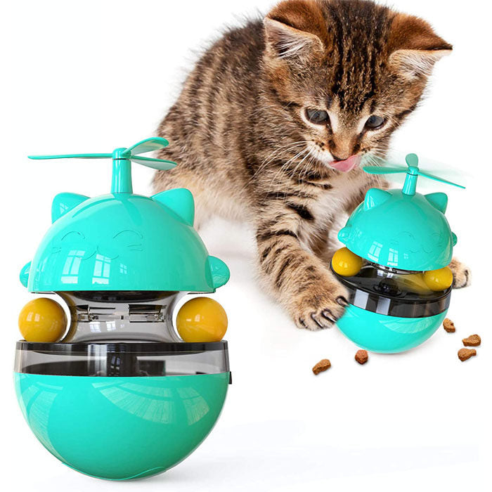 Tumbler Style Cat Food Dispenser Treat Toys with Dual Rolling Balls-Blue