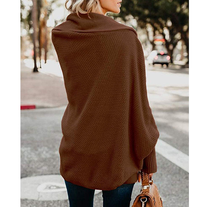 Women's Batwing Knitted Oversized Slouchy Solid Cardigan Sweater Knit Outwear-Brown