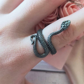 Pack of 2 Reptile Snake Ring for Women-BlackSilver