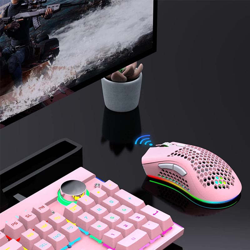 2.4G Wireless Lightweight Gaming Mouse with RGB Backlit Adjustable DPI-Pink