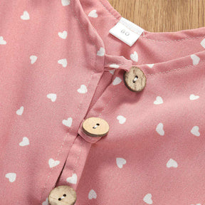 Baby Girl Clothes Self Tie Sleeveless Romper Heart Shape Print Jumpsuit-Pink