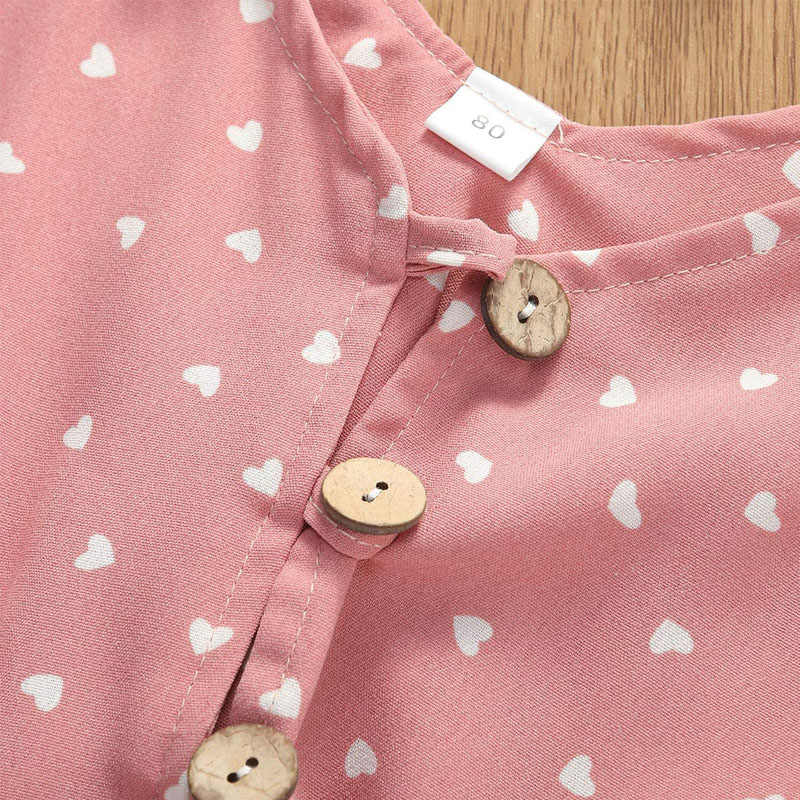 Baby Girl Clothes Self Tie Sleeveless Romper Heart Shape Print Jumpsuit-Pink