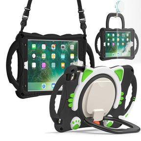 CatB Silicone Case For iPad Mini 5 4 3 2 1 Shockproof Shoulder Strap Handle Stand-Black Green