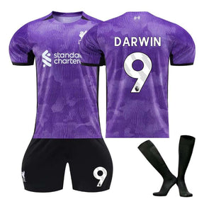 Liverpool Second Away Jersey DARWIN #9 Soccer Jersey Kids Adult 3-Pieces Jersey Kits