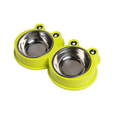 Double Dog Cat Bowls Cute Modeling No-Slip Stainless Steel Pet Bowls-Green