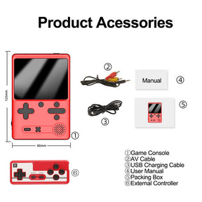 Retro Handheld Game Console 500 Classic FC Games Support 2 Gamer Players-Red