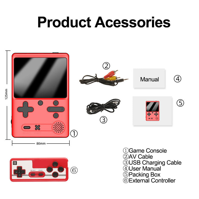 Retro Handheld Game Console 500 Classic FC Games Support 2 Gamer Players-Red