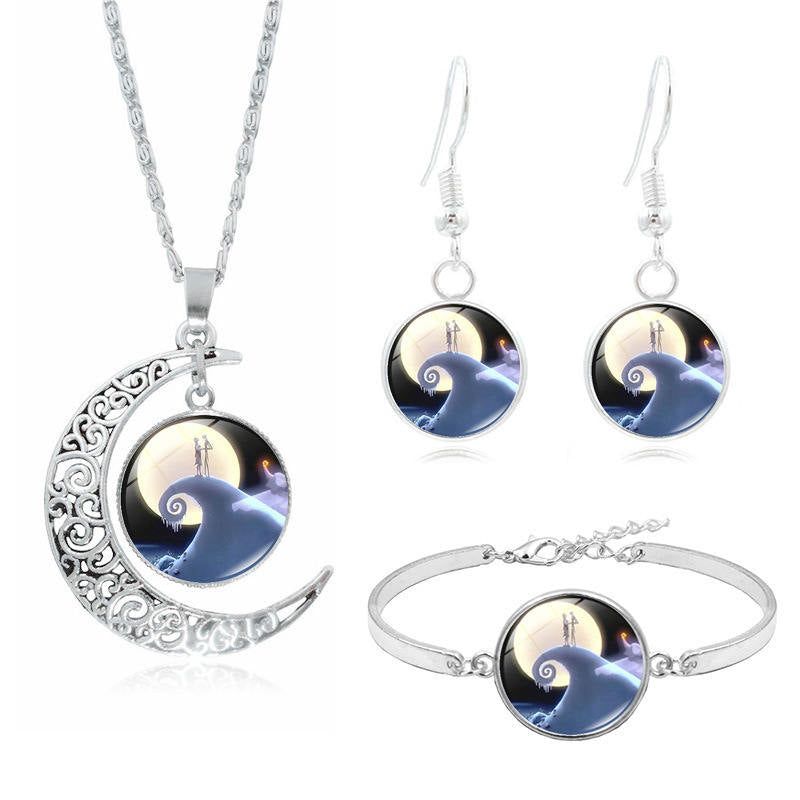 The Nightmare Before Christmas Moon Pendant Necklace Earrings Bracelet Charms Gift Set-7