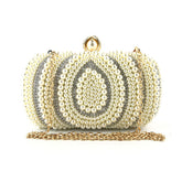 Womens Pearl Beaded Clutches Bags Luxury Evening Purse for Party Prom-Apricot