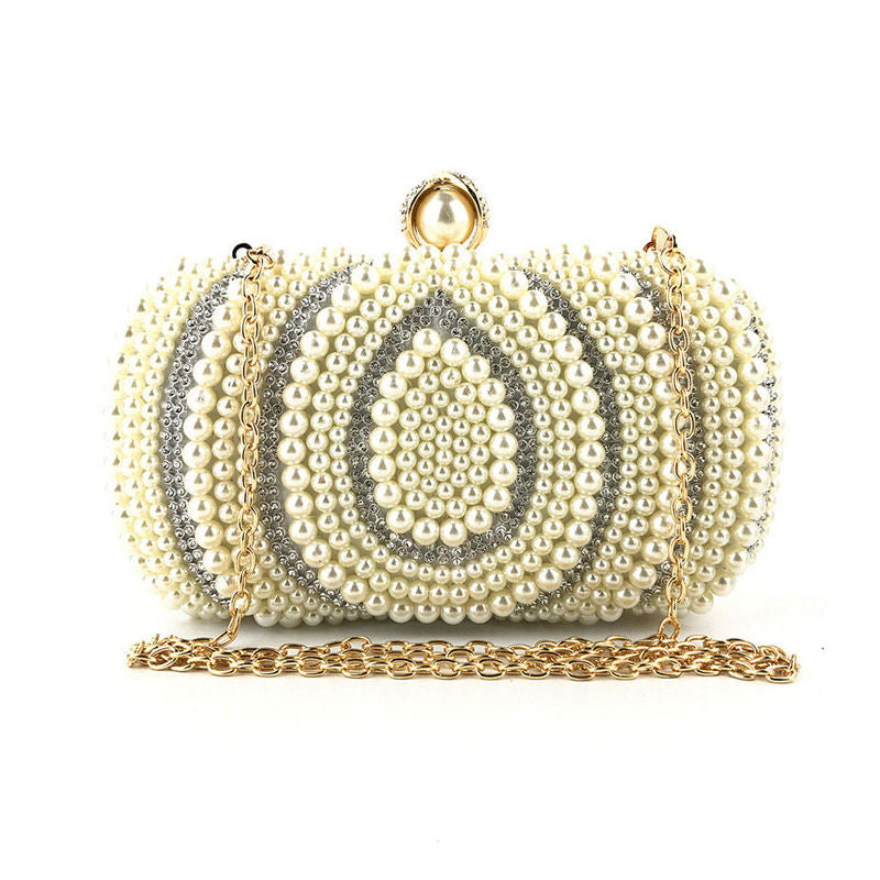 Womens Pearl Beaded Clutches Bags Luxury Evening Purse for Party Prom-Apricot