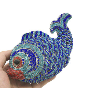 Mini Women Fish Evening Bags Crystal Clutch Purse Rhinestone Handbags with Chain-6
