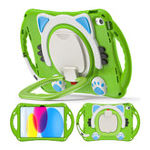 Cat Tablet Case For iPad 10th Kids Friendly with Handle Stand-Green