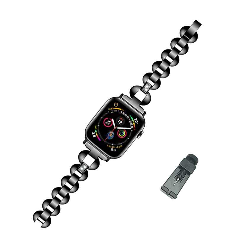 DH Stainless Steel Watch Band Adjustable Wristbands for Apple IWatch Series SE/1/2/3/4/5/6 For Women-Black