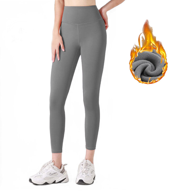 Womens Fleece Yoga Pant High Waisted Tummy Control Athletic Leggings-Grey