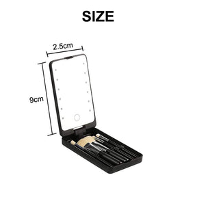 Folding Touch LED Makeup Mirror Lockable Jewelry Display Box Necklace Earing Storage Case 10X Magnifying Mirror Black