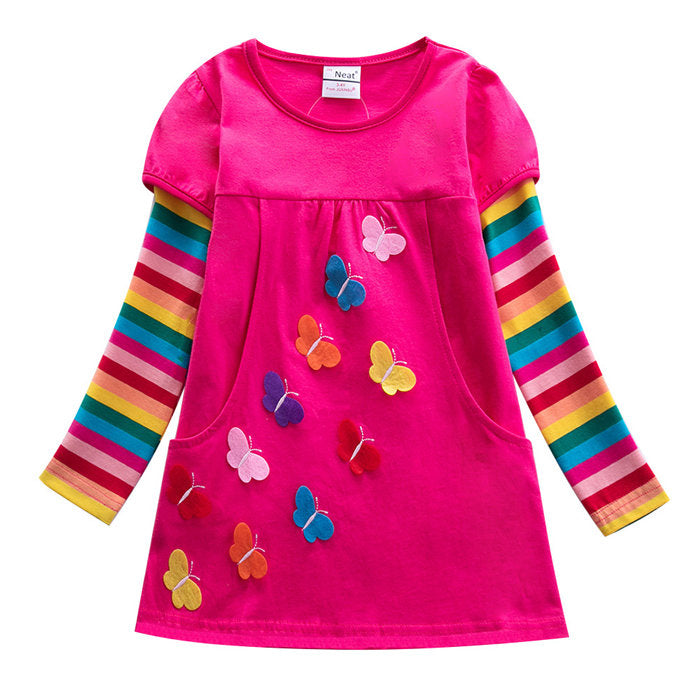 Winter Cotton Toddler Girl Clothes Long Sleeve Girls Dresses For Kids-Rose Red