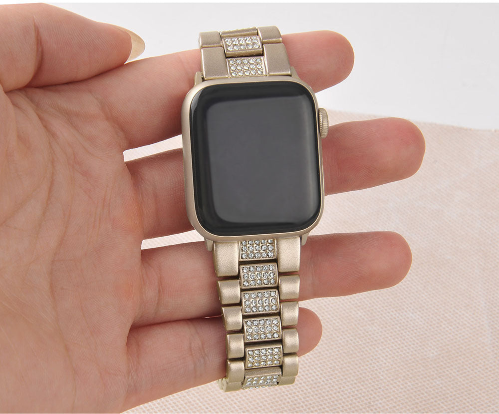 SZZ Bling Watch Band Business Stainless Steel Wristbands for Apple IWatch Series SE/1/2/3/4/5/6 For Women-Champagne Gold