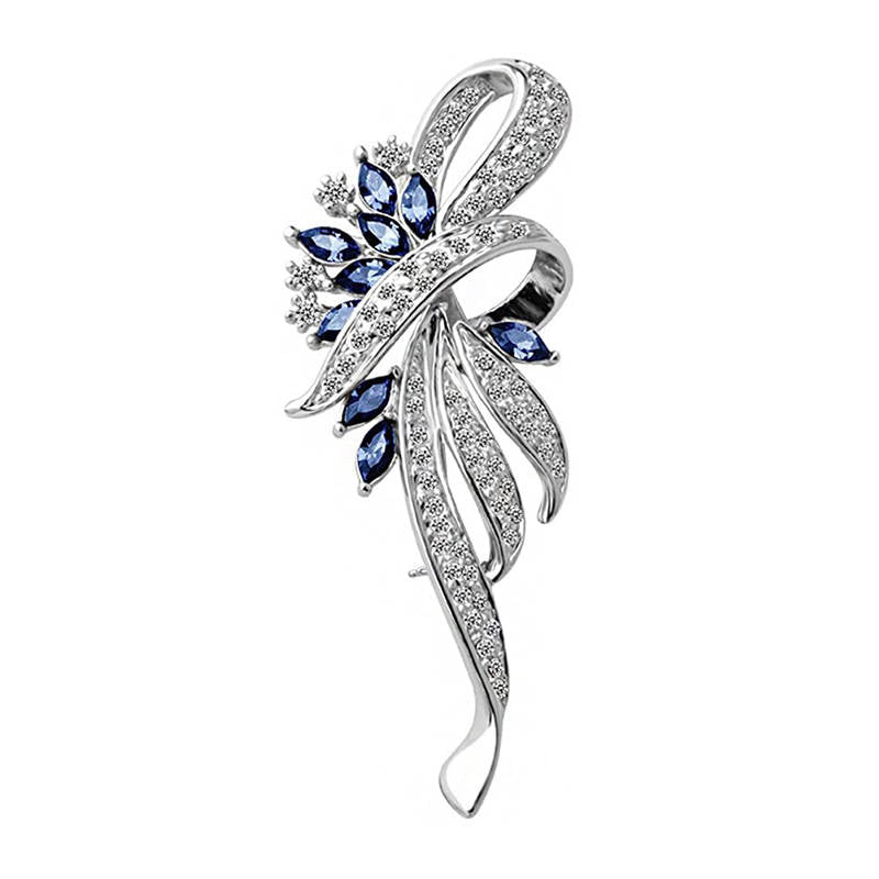 Rhinestone Crystal Brooch Flower Pin for Women-DarkBlue