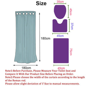 4 Pcs Shower Curtain Set Bath Mat U Shape and Toilet Lid Cover Mat with 12 Hooks-A12