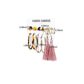 6 Pairs Fashion Earrings Set with Tassel Dangle Hoop Earrings Colorful Statement Earrings Studs-(Style 2)