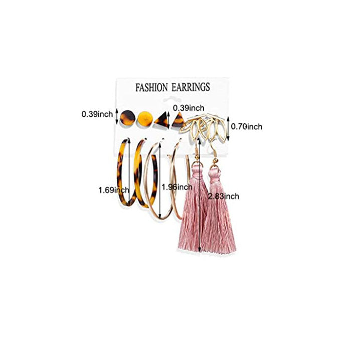 6 Pairs Fashion Earrings Set with Tassel Dangle Hoop Earrings Colorful Statement Earrings Studs-(Style 2)