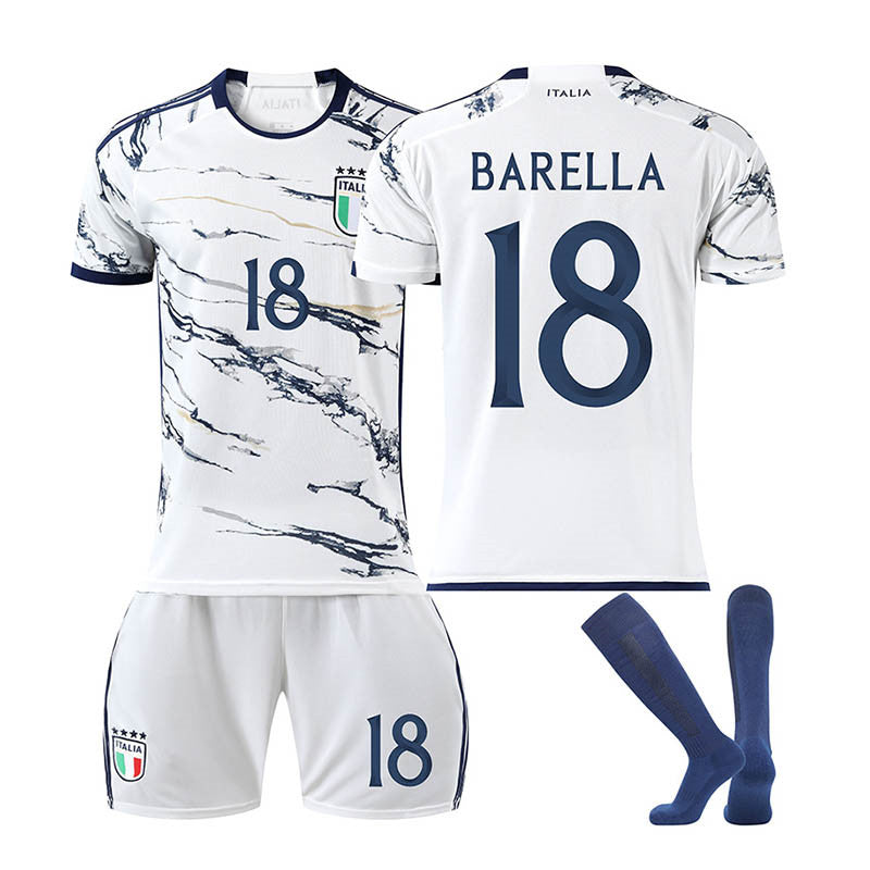 Italy Away Jersey BARELLA #18 Soccer Jersey Kids Adult 3-Pieces Jersey Kits