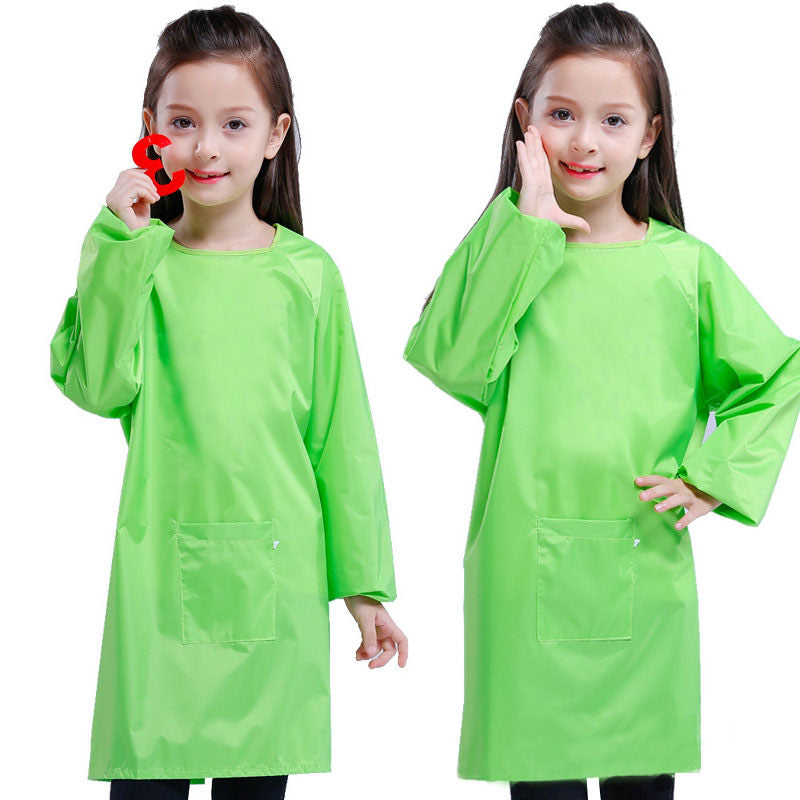 Kids Art Smocks Waterproof Artist Painting Long Sleeve Aprons for Children-Green