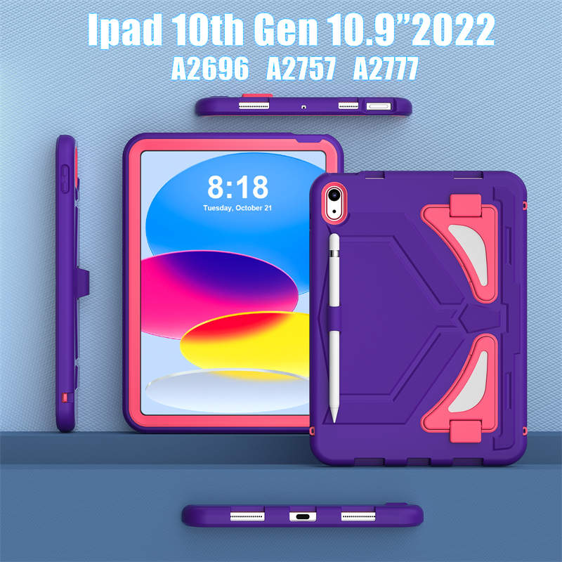 Kids Case Heavy Duty Shockproof with Kickstand for iPad 10th 2022-PurpleRosered