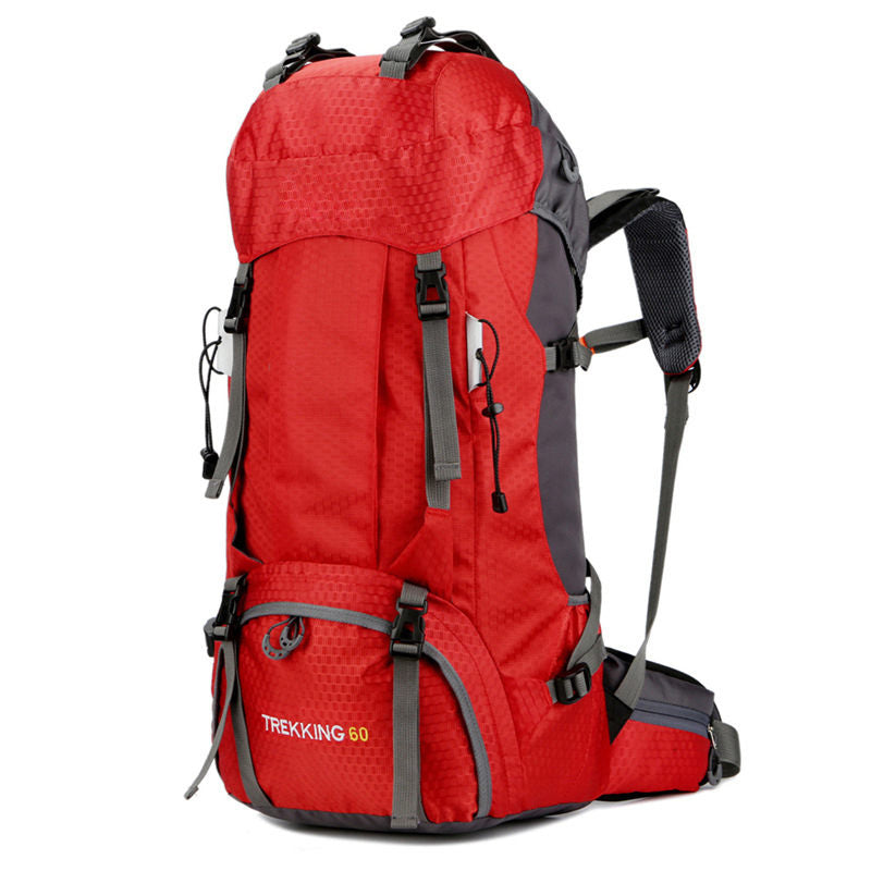 60L Waterproof Lightweight Hiking Backpack with Rain Cover for Climbing Camping-Red