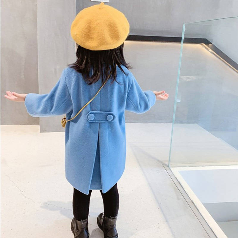 Girls Dress Coat Kids Winter Warm Jacket Button Trench Long 2-7 Years-Blue