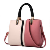 Fashion Colorblock Shoulder Bag Women Top Handle Leather Totes-Pink