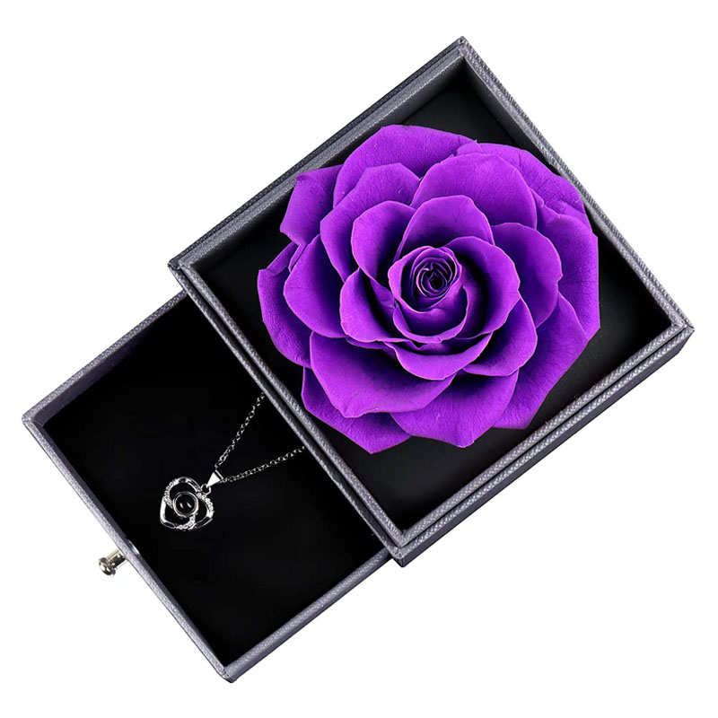 Preserved Flower Rose Gift Box for Valentines Day Anniversary Wedding-Purple