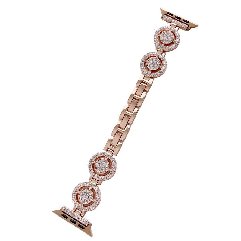 Shiny Watch Strap with Rhinestone Metal Link Band for Apple watch-Pink
