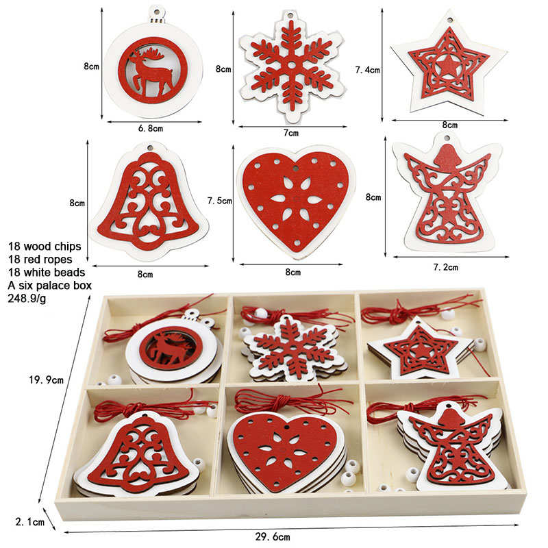 18Pcs Wooden Christmas Tree Ornaments for Holiday DIY Decor