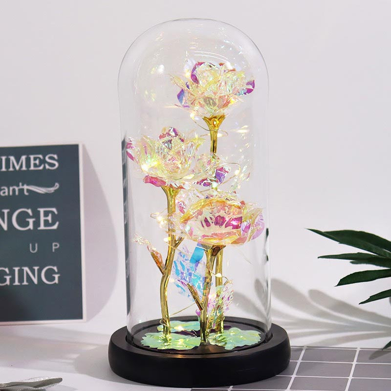 Galaxy Rose Light Glass Dome Romantic Gifts on Valentines Day-WarmLightA