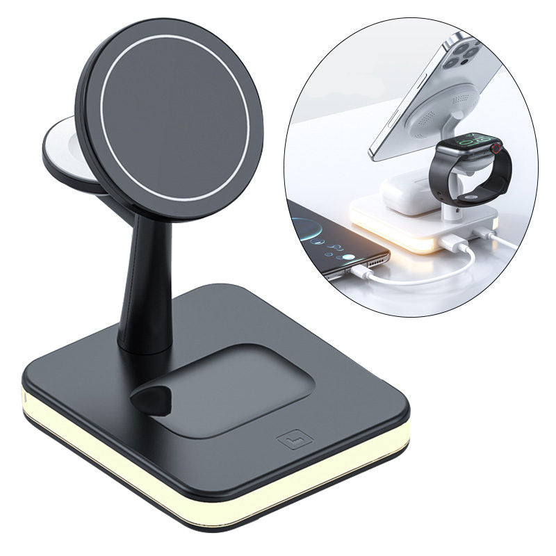 3-in-1 Magnetic Wireless Charger Stand for iPhone 12 iWatch AirPods-Black