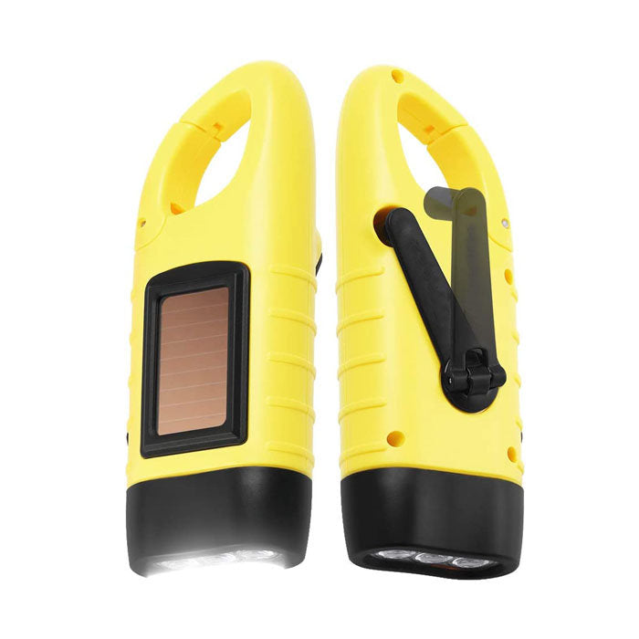 2 Pcs Hand Crank Solar Powered Flashlight Emergency Rechargeable LED Flashlight-Yellow