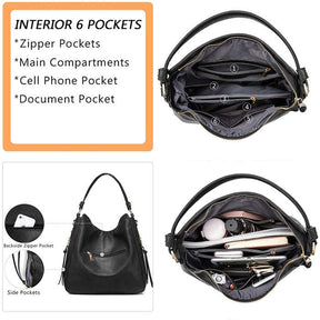Handbags for Women Large Designer Ladies Hobo bag Bucket Purse Faux Leather-Black