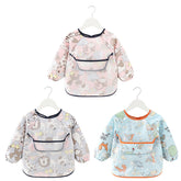 3 Pcs Long Sleeve Waterproof Bib with Crumb Catcher Pocket for 0-4 Years-1