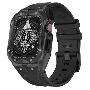 Sport TPU Strap with Protective Cover Frame for Apple Watch 44mm/45mm-Black