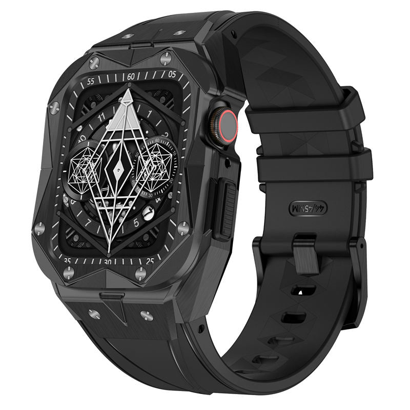 Sport TPU Strap with Protective Cover Frame for Apple Watch 44mm/45mm-Black