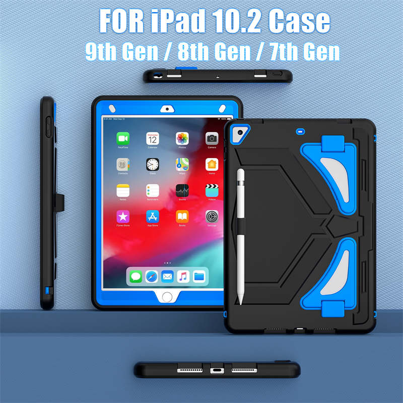 Tablet Case Kids Friendly with Pencil Holder for iPad 11 2020/2021/2022-BlackBlue