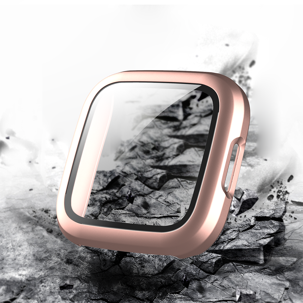 Watch Case For Fitbit Versa 2 Matt PC HD Tempered Glass Cover - Rose Gold