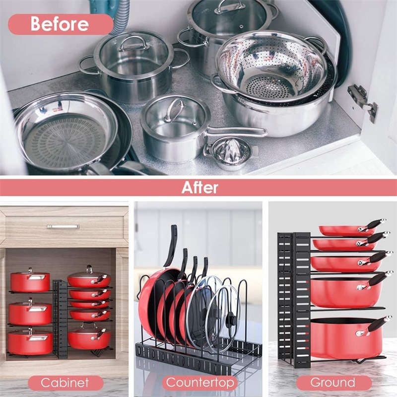 8 Tiers Adjustable Pots and Pans Organizer Rack for Cabinet Kitchen Cookware Organizer