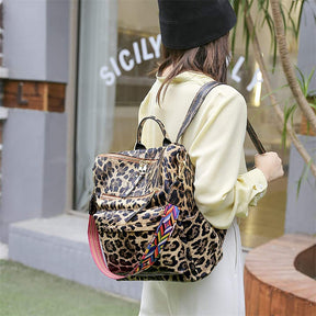 Fashion Backpack Multipurpose Print Leather Travel Shoulder Bag-Leopard Brown