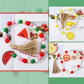 3 Pcs Country Tiered Tray Decorations Lemon Watermelon Apple Wood Bead Garland