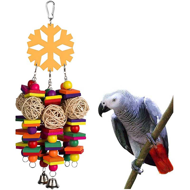 Parrot Chew Toy with Bell and Color Wooden Beads