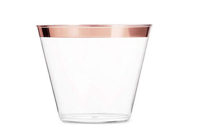 100Pcs Gold Plastic Cups 9 Oz Clear Plastic Cups Fancy Disposable Wedding Cups Elegant Party Cups with Rose Gold Rim