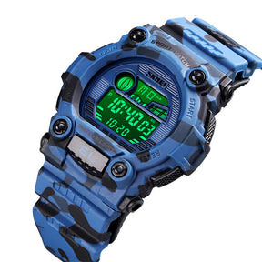 Kids LED Sports Camouflage Watch Waterproof Digital Electronic Military Wrist Watches-Blue